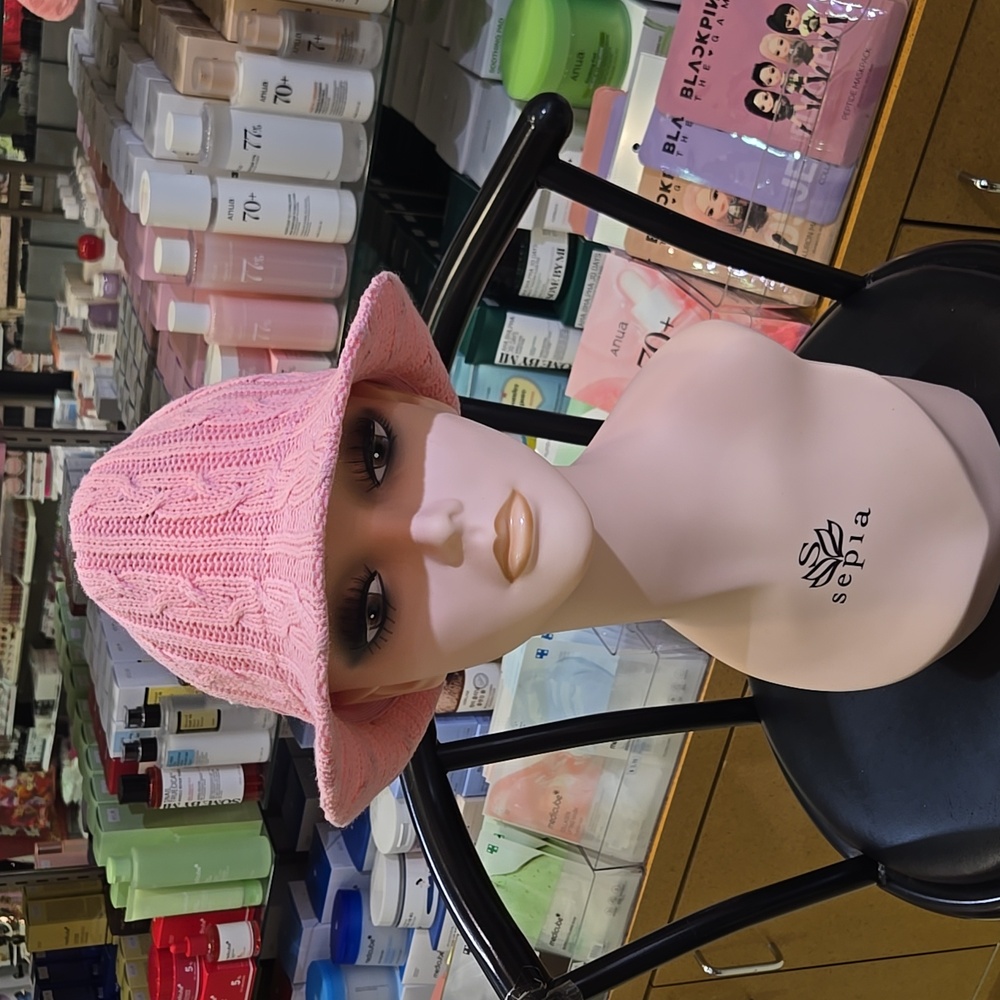 Pink Knit Bucket Hat